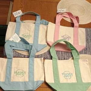 New 4 Piece Trader Joe's Spring Canvas Mini Tote Bag Lot Set